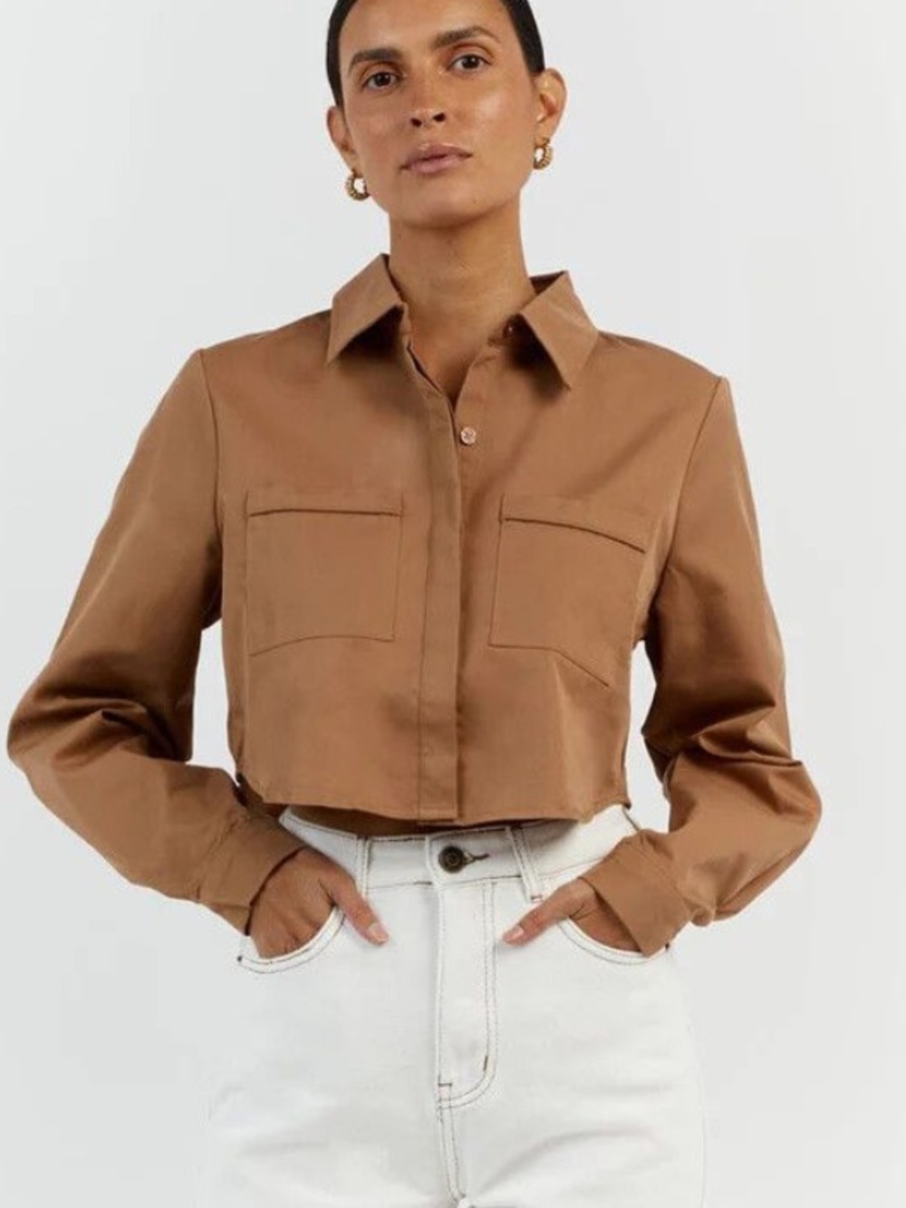 DISSH Jordy Cropped Shirt Jacket Tan US 4
